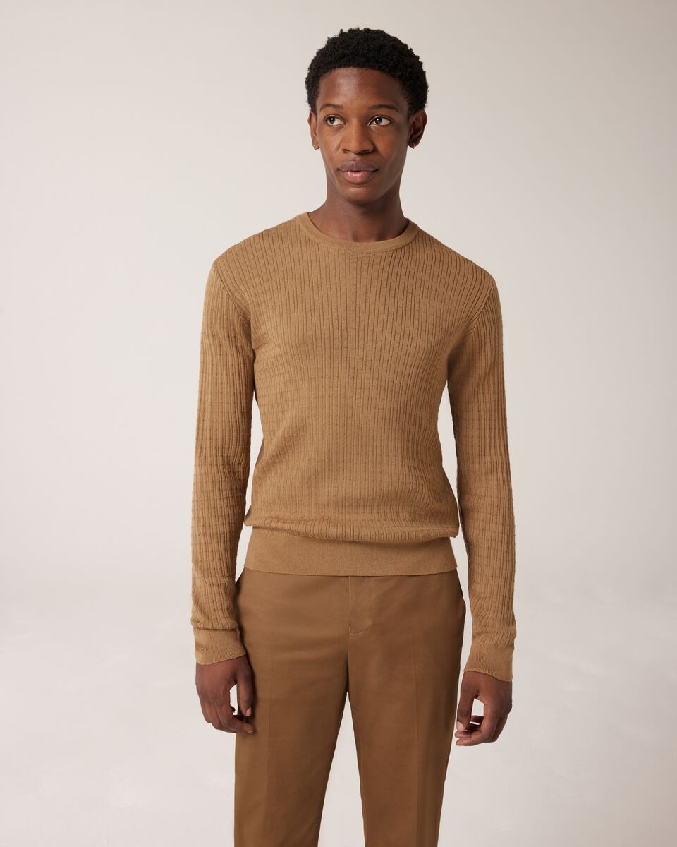 Merino Wool Long Sleeve Crew Knit, Tan, hi-res